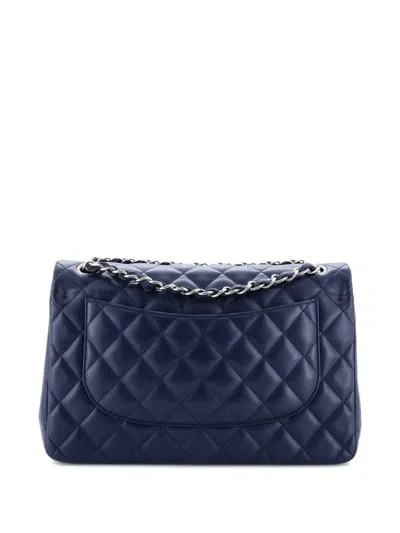 Pre-owned Chanel Classic Double Flap Bag Quilted Lambskin Jumbo Shoulder Bag In Blue