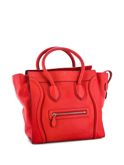 Pre-owned Celine Luggage Bag Grainy Leather Mini Tote Bag In Red