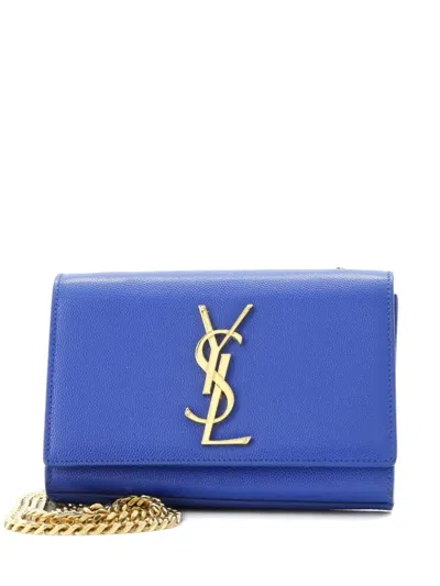 Pre-owned Saint Laurent Classic Monogram Grainy Leather Small Crossbody Bag In Blue