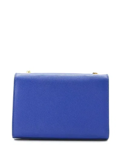 Pre-owned Saint Laurent Classic Monogram Grainy Leather Small Crossbody Bag In Blue