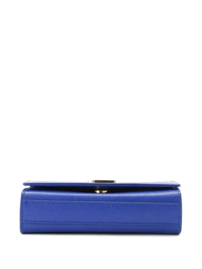 Pre-owned Saint Laurent Classic Monogram Grainy Leather Small Crossbody Bag In Blue