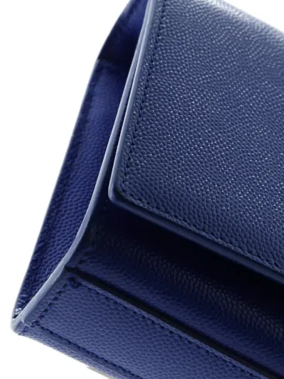 Pre-owned Saint Laurent Classic Monogram Grainy Leather Small Crossbody Bag In Blue