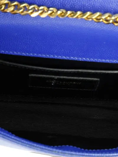 Pre-owned Saint Laurent Classic Monogram Grainy Leather Small Crossbody Bag In Blue