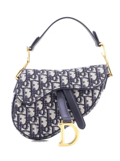 Pre-owned Dior Saddle Handbag Oblique Canvas Mini Shoulder Bag In Blue