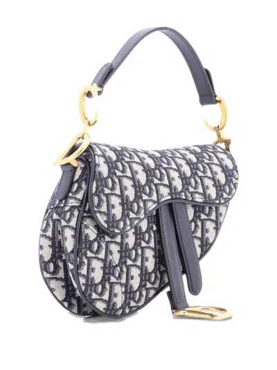Pre-owned Dior Saddle Handbag Oblique Canvas Mini Shoulder Bag In Blue
