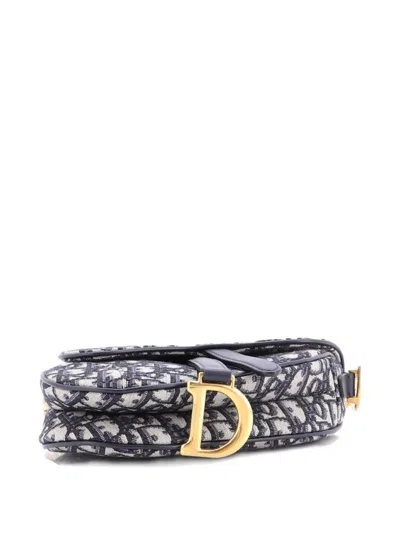 Pre-owned Dior Saddle Handbag Oblique Canvas Mini Shoulder Bag In Blue