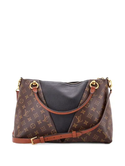 Pre-owned Louis Vuitton V Tote Monogram Canvas And Leather Mm Shoulder Bag In Black