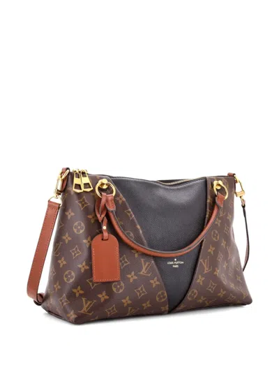 Pre-owned Louis Vuitton V Tote Monogram Canvas And Leather Mm Shoulder Bag In Black