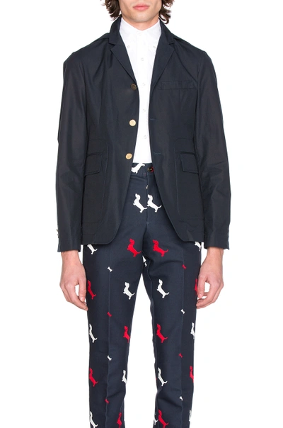 Thom Browne Waxed Cotton Packable Jacket In Navy