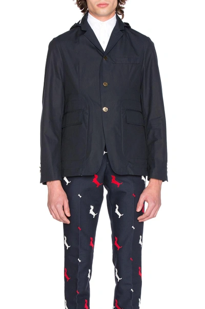 Shop Thom Browne Waxed Cotton Packable Jacket In Navy