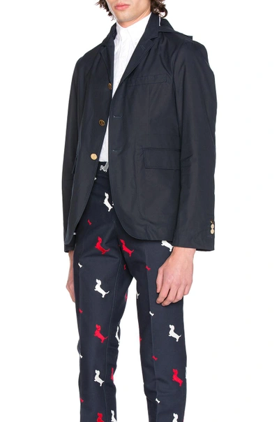 Shop Thom Browne Waxed Cotton Packable Jacket In Navy