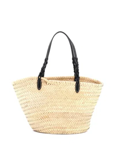 Pre-owned Prada Basket Raffia With Leather Small Tote Bag In Neutral
