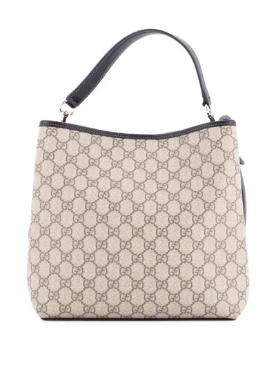 Pre-owned Gucci Gg Emblem Gg Coated Canvas Medium Bucket Bag In Brown