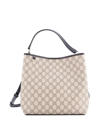 Pre-owned Gucci Gg Emblem Gg Coated Canvas Medium Bucket Bag In Brown