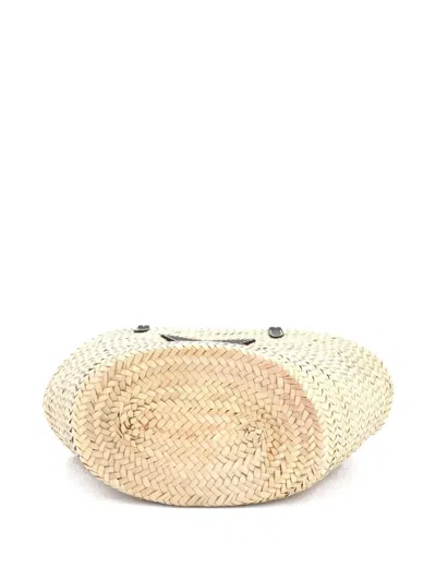 Pre-owned Prada Basket Raffia With Leather Small Tote Bag In Neutral