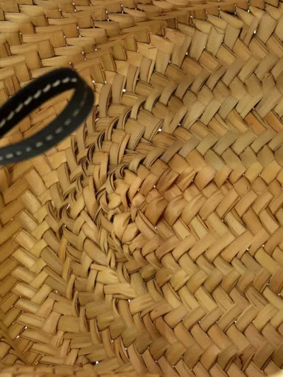 Pre-owned Prada Basket Raffia With Leather Small Tote Bag In Neutral