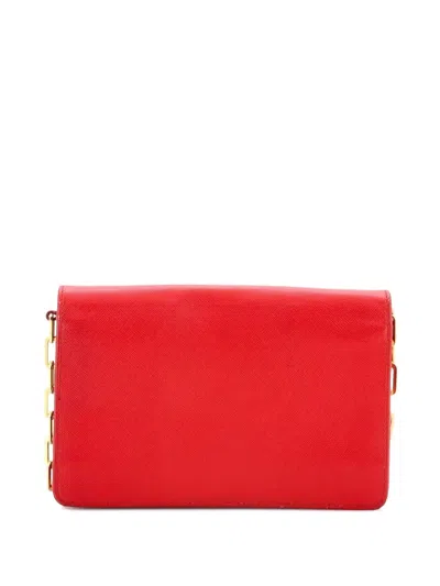 Pre-owned Prada Wallet On Strap Saffiano Leather Small Crossbody Bag In Red