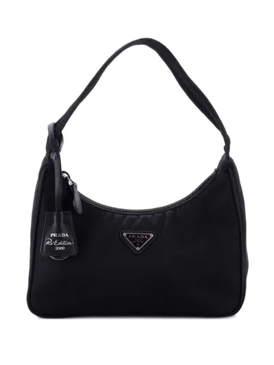 Pre-owned Prada Re-edition 2000 Tessuto Mini Hobo Bag In Black