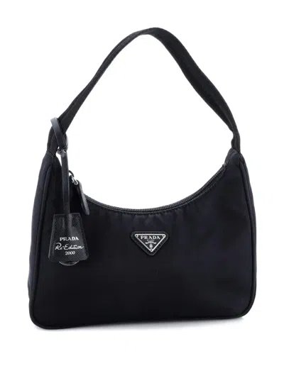 Pre-owned Prada Re-edition 2000 Tessuto Mini Hobo Bag In Black