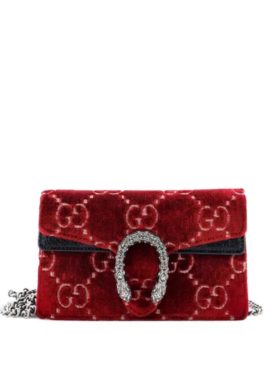 Pre-owned Gucci Dionysus Bag Gg Velvet Super Mini Crossbody Bag In Red