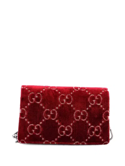 Pre-owned Gucci Dionysus Bag Gg Velvet Super Mini Crossbody Bag In Red