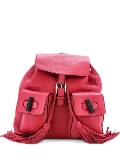 Pre-owned Gucci Bamboo Tassel Leather Medium Backpack In Pink