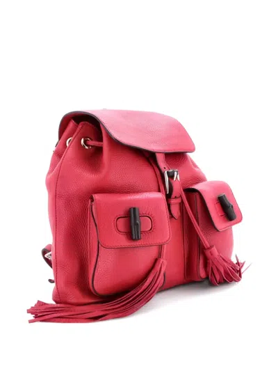 Pre-owned Gucci Bamboo Tassel Leather Medium Backpack In Pink