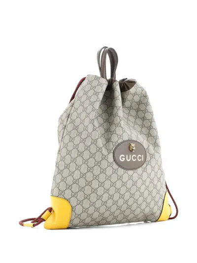 Pre-owned Gucci Neo Vintage Drawstring Gg Coated Canvas Large Backpack In Brown
