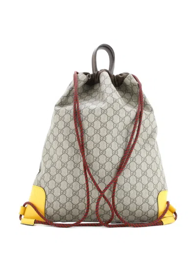 Pre-owned Gucci Neo Vintage Drawstring Gg Coated Canvas Large Backpack In Brown
