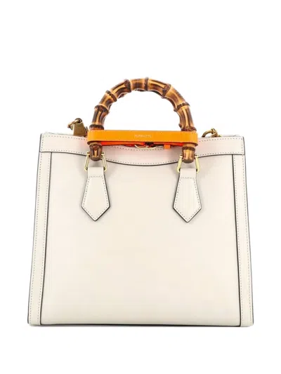 Pre-owned Gucci Diana Nm Bamboo Handle Leather Small Tote Bag In White