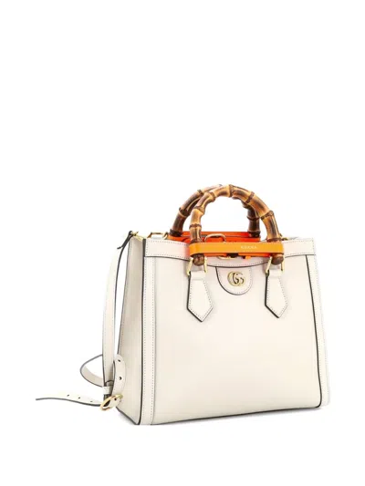 Pre-owned Gucci Diana Nm Bamboo Handle Leather Small Tote Bag In White