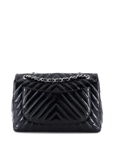Pre-owned Chanel Classic Single Flap Bag Chevron Patent Jumbo Shoulder Bag In Black