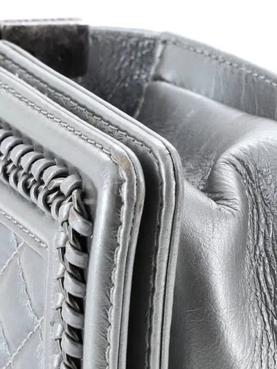 Pre-owned Chanel Chain Handle Boy Flap Bag Quilted Calfskin Small Shoulder Bag In Gray