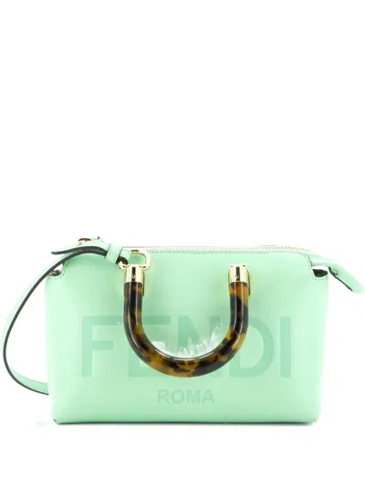 Pre-owned Fendi Logo By The Way Top Handle Bag Embossed Leather Mini Crossbody Bag In Green