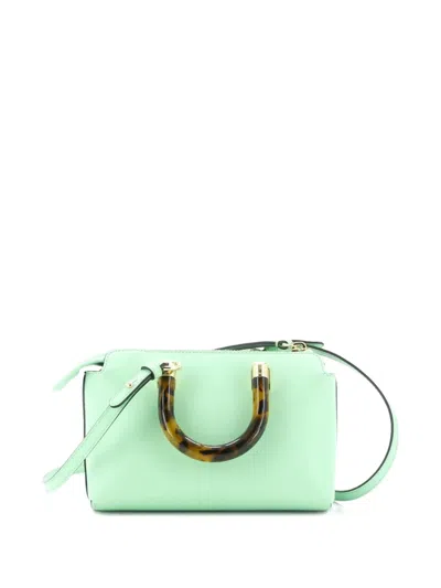 Pre-owned Fendi Logo By The Way Top Handle Bag Embossed Leather Mini Crossbody Bag In Green