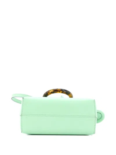 Pre-owned Fendi Logo By The Way Top Handle Bag Embossed Leather Mini Crossbody Bag In Green