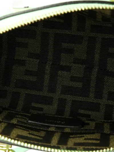 Pre-owned Fendi Logo By The Way Top Handle Bag Embossed Leather Mini Crossbody Bag In Green