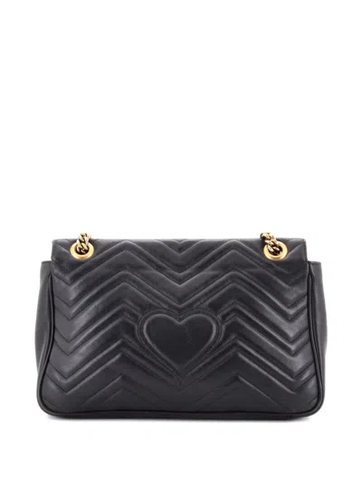 Pre-owned Gucci Gg Marmont Flap Bag Matelasse Leather Medium Shoulder Bag In Black