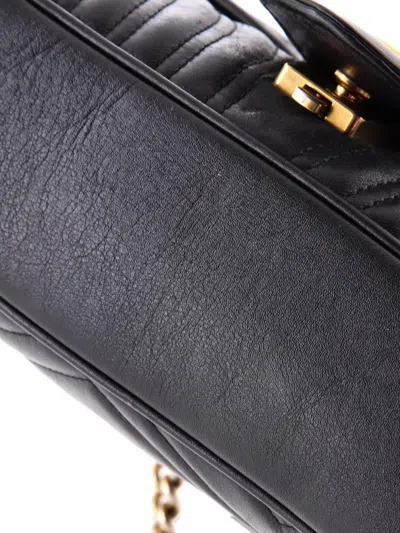 Pre-owned Gucci Gg Marmont Flap Bag Matelasse Leather Medium Shoulder Bag In Black