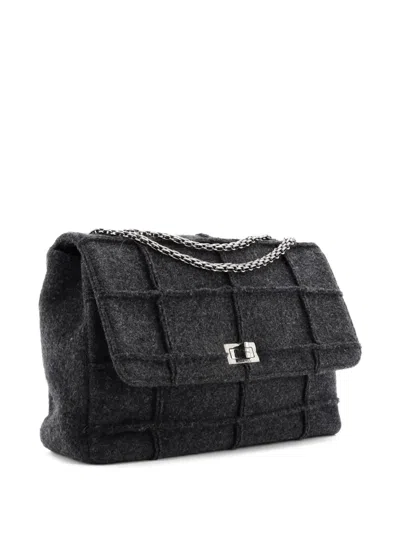 Pre-owned Chanel Chocolate Bar Mademoiselle Flap Bag Quilted Wool Jumbo Shoulder Bag In Gray