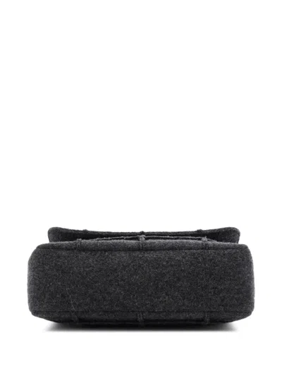 Pre-owned Chanel Chocolate Bar Mademoiselle Flap Bag Quilted Wool Jumbo Shoulder Bag In Gray