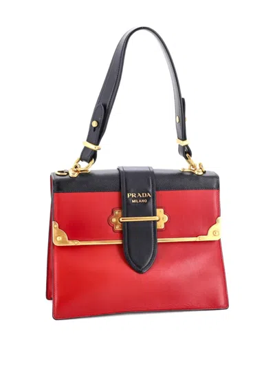 Pre-owned Prada Cahier Convertible City Calf And Saffiano Medium Shoulder Bag In Black