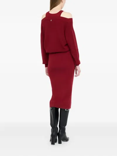 Liu •jo Embellished V-neck Knit Dress In Red