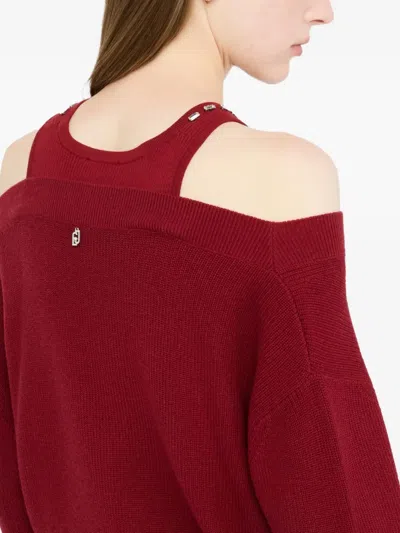 Liu •jo Embellished V-neck Knit Dress In Red