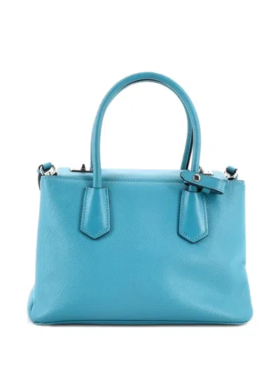Pre-owned Prada Turnlock Cuir Twin Saffiano Leather Small Tote Bag In Blue