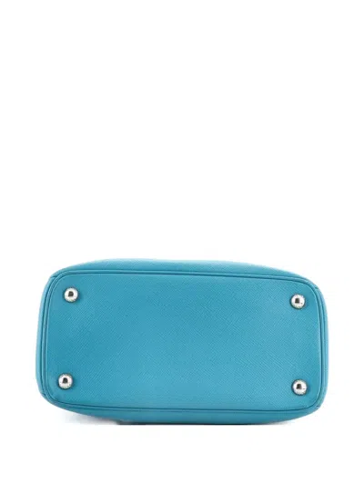 Pre-owned Prada Turnlock Cuir Twin Saffiano Leather Small Tote Bag In Blue