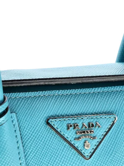 Pre-owned Prada Turnlock Cuir Twin Saffiano Leather Small Tote Bag In Blue