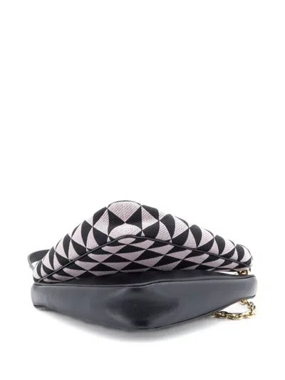 Pre-owned Prada Double Symbole Triangle Bag Leather And Jacquard Mini Shoulder Bag In Black