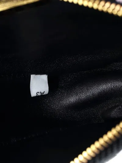 Pre-owned Prada Double Symbole Triangle Bag Leather And Jacquard Mini Shoulder Bag In Black