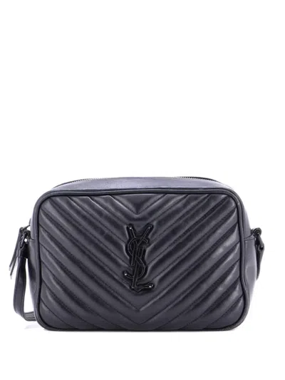 Pre-owned Saint Laurent Lou Camera Bag Matelasse Chevron Leather Small Crossbody Bag In Black